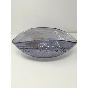 Signed Yalos Casa Murano Purple Iridescent Folded Bowl Large Art Glass